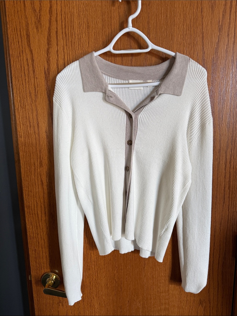 Cyrus Cream and Taupe Collared Button-Front Cardigan